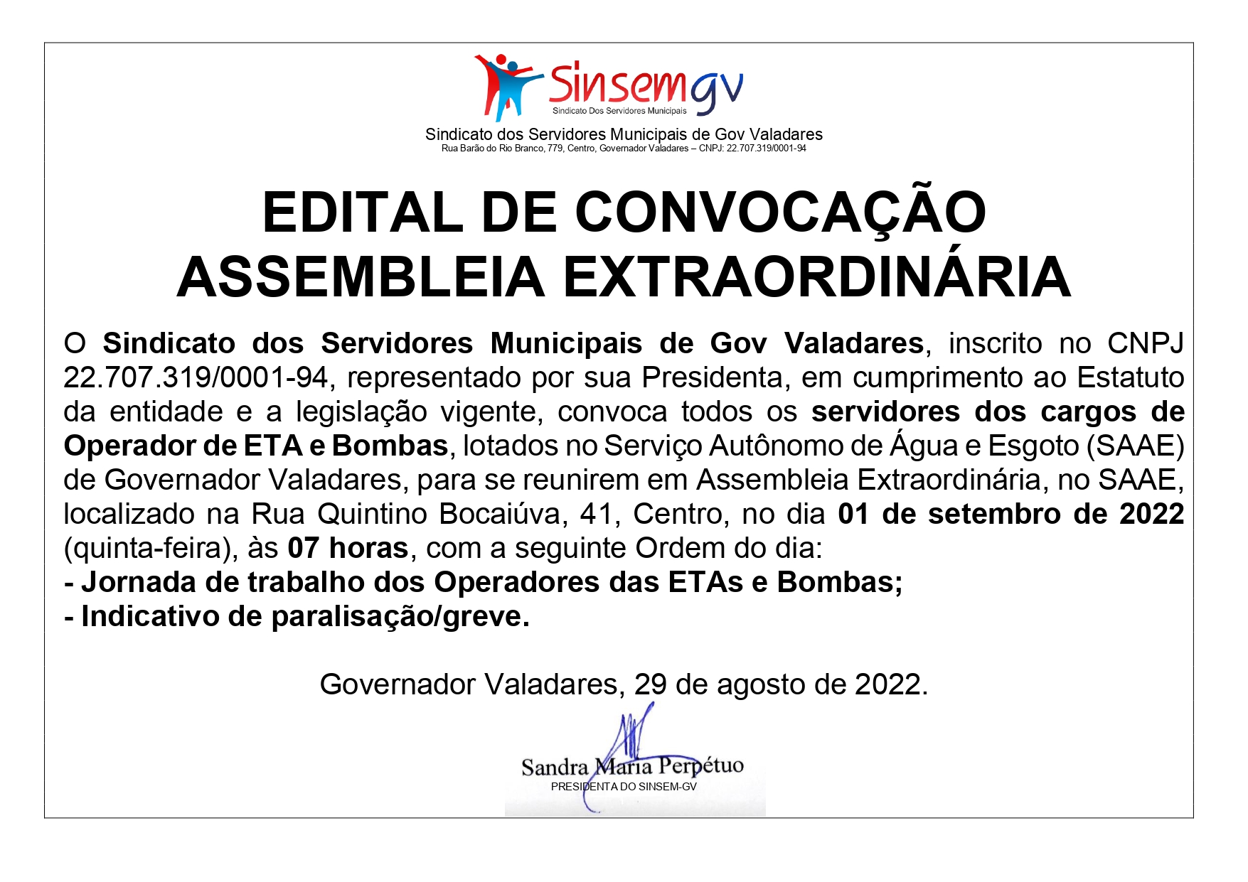 assembleia geral do saae discute alteração na carga horária dos operadores de etas e bombas