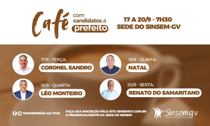 café com prefeitos - 9 set Servidores filiados ainda podem se inscrever para o 'Café com Candidatos a Prefeito'