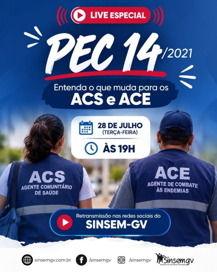 Sinsem-GV retransmitirá live especial para esclarecer dúvidas sobre aposentadoria especial aos ACS e ACE